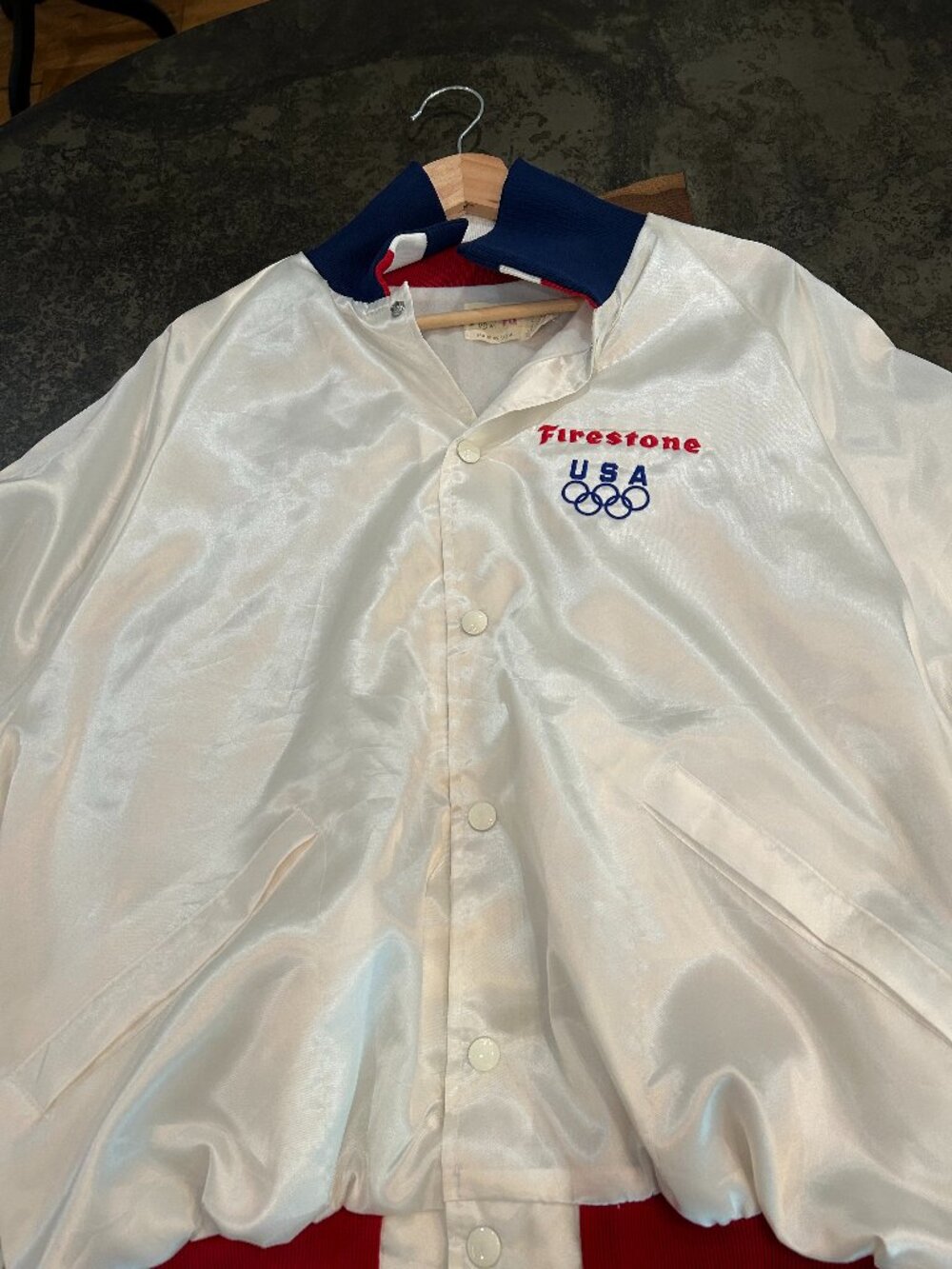 Vintage Firestone USA Olympics Satin Jacket – King Louie Pro Fit – XL – Made in